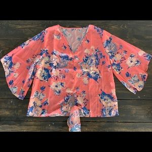 Floral tie front blouse